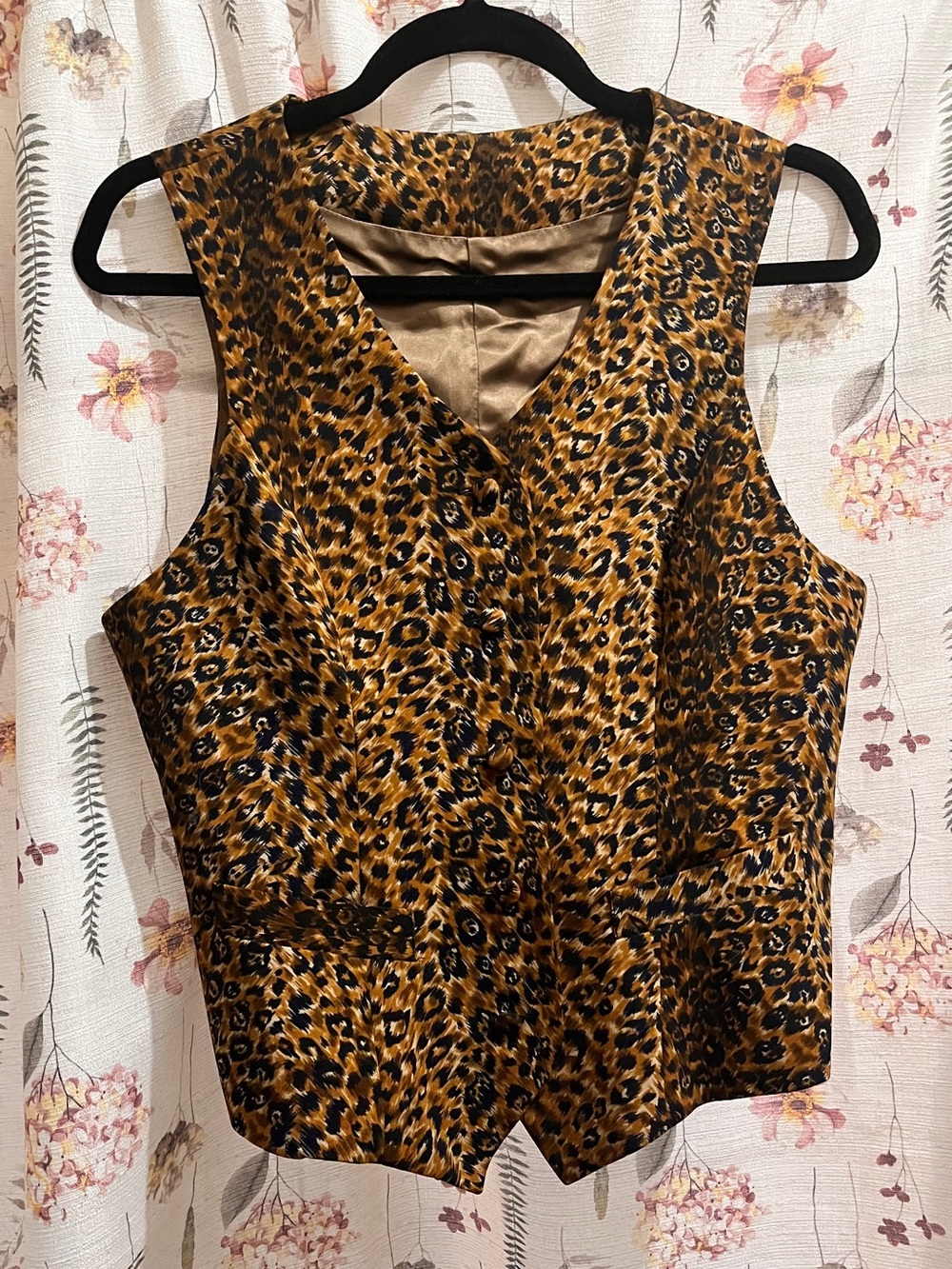 Leopard Print V-Neck Bodysuit Vest in Golden Brown